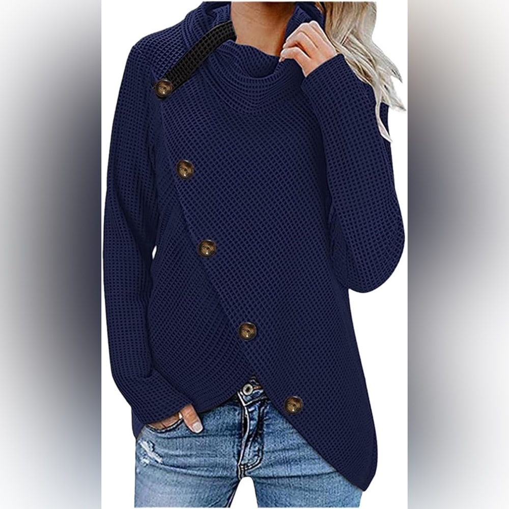 Long Sleeve Waffle Knit Cowl Neck Sweater - Picture 9 of 11